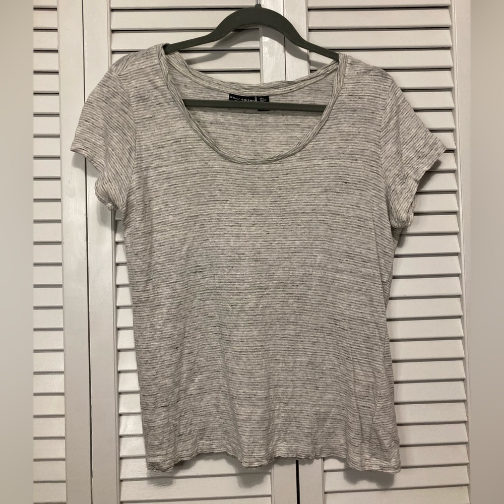 Willi Smith Grey And White 100% Linen T-Shirt Size Large